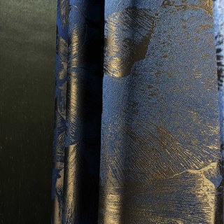 Nocturne Ginkgo Leaves Haze Blue & Brown Floral Curtain 2