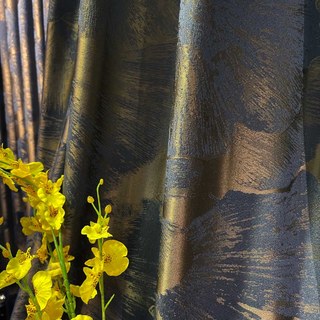 Nocturne Ginkgo Leaves Haze Blue & Brown Floral Curtain 3