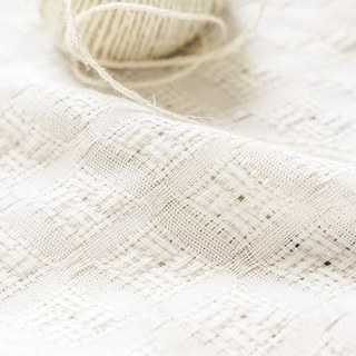 Woven Knit Cotton Blend Basketweave Patterned White Heavy Semi Sheer Curtain 5