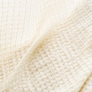 Woven Knit Cotton Blend Basketweave Patterned Cream Semi Sheer Voile Curtain