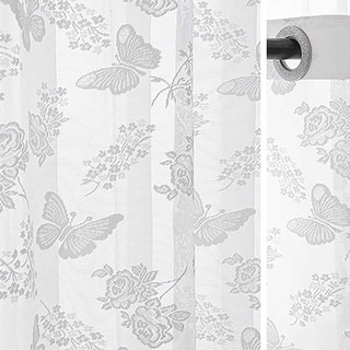 Rose and Butterfly Ivory White Jacquard Floral Lace Net Curtain