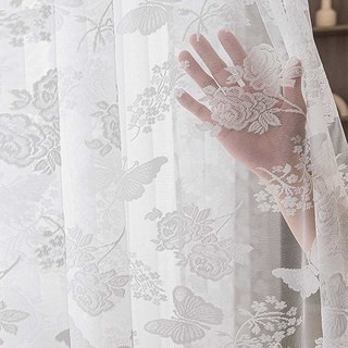 Rose and Butterfly White Jacquard Floral Lace Net Curtain 6