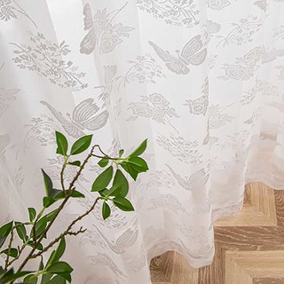 Rose and Butterfly White Jacquard Floral Lace Net Curtain 3