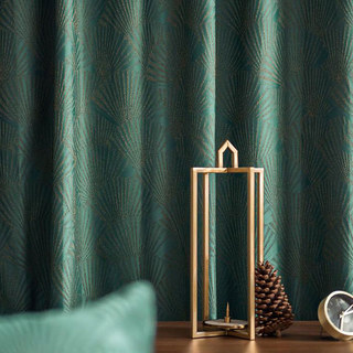Oriental Fans Luxury Art Deco Jacquard Patterned Green Curtain