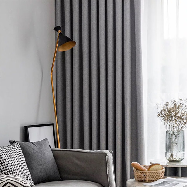 Zigzag Twill Charcoal Gray Blackout Curtain Drapes 1