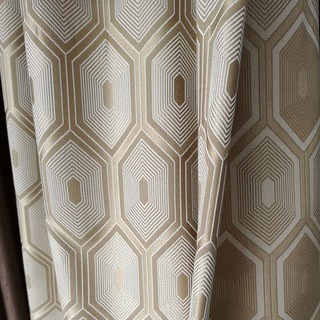 Hive Double Sided Hexagon Geometric Cream Gold Curtain 1