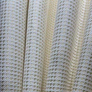Luxury Jacquard Houndstooth Ivory White and Gold Glitter Geometric Curtain 1