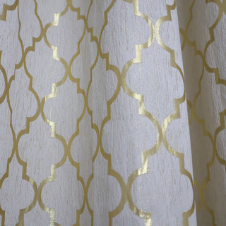 Morocco Trellis Cream and Metallic Gold Arabesque Geometric Curtain 1