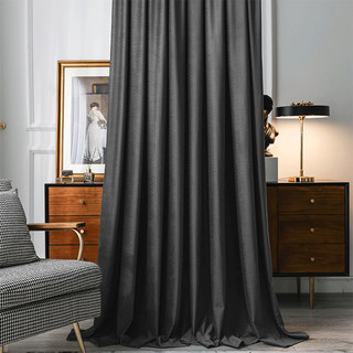 Scandinavian Basketweave Charcoal Dark Gray Embossed Velvet Blackout Curtains 1