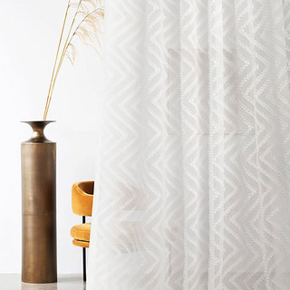 Echo Vertical Wave Patterned Ivory White Sheer Curtain