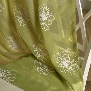 Flowers of the Four Seasons Olive Green Embroidered Sheer Curtain 1
