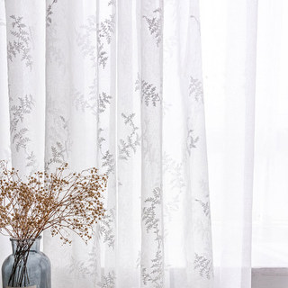 Frosted Pine White Embroidered Branches and Leaves Sheer Curtain 3