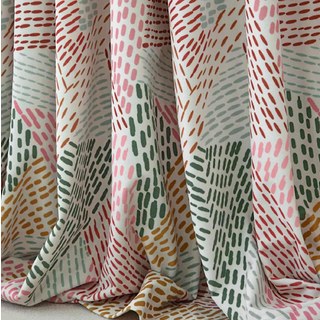 Dash of Color Pink Green Abstract Geometric Velvet Curtain 1