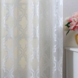 Fancy Trellis Cut Velvet Ivory White Sheer Curtain 1