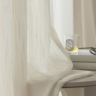 Fleecy Cloud Cream Textured Striped Sheer Curtain 1