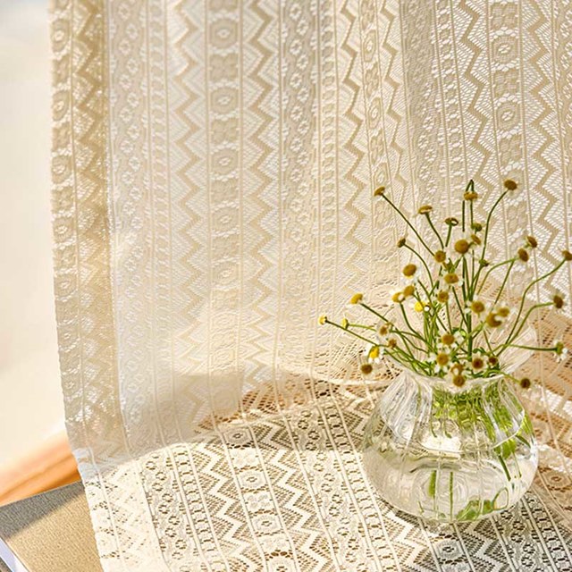 Gypsy Harmony Geometric Cream Boho Lace Net Curtain 1