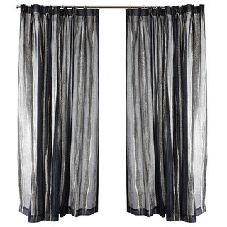 Oceana Navy Blue and Gold Striped Sheer Linen Curtain 8