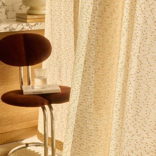 Ripple Wave Tweed Inspired Cream Yellow Glittery Sheer Curtain 1