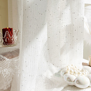 Starlet Silver Sequin Ivory White Mesh Net Curtain 2