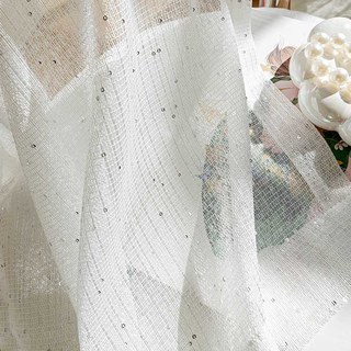 Starlet Silver Sequin White Mesh Net Curtain