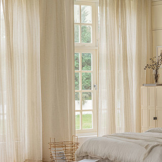 Idyll Striped Cream Oatmeal Linen Style Sheer Curtain 5