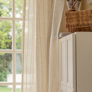 Idyll Striped Cream Oatmeal Linen Style Sheer Curtain 3