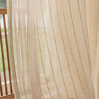 Idyll Striped Cream Oatmeal Linen Style Sheer Curtain 2