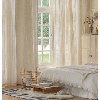 Idyll Striped Cream Oatmeal Linen Style Sheer Curtain 4