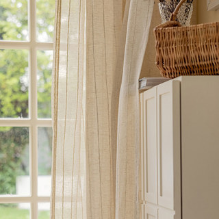 Idyll Striped Oatmeal Linen Style Sheer Curtain 3