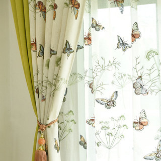 Butterfly Garden Embroidered Gold Shimmery Organza Sheer Curtain 4