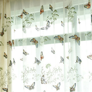 Butterfly Garden Embroidered Gold Shimmery Organza Sheer Curtain 2