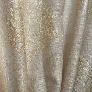 Elite Luxury Chenille Damask Gold Cream Curtain 1