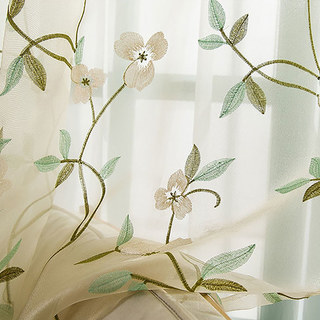 Fancy Pansy Green Leaf Embroidered Organza Sheer Curtain 2
