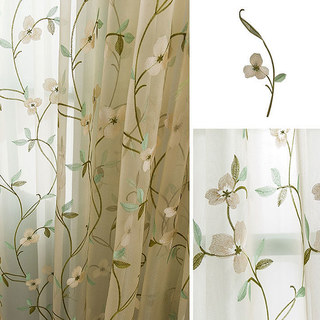 Fancy Pansy Green Leaf Embroidered Organza Sheer Curtain 7