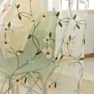 Fancy Pansy Green Leaf Embroidered Organza Sheer Curtain 3