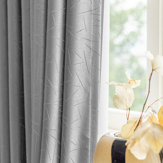 Metallic Fusion Luxury Jacquard Silver Gray Geometric Blackout Curtain