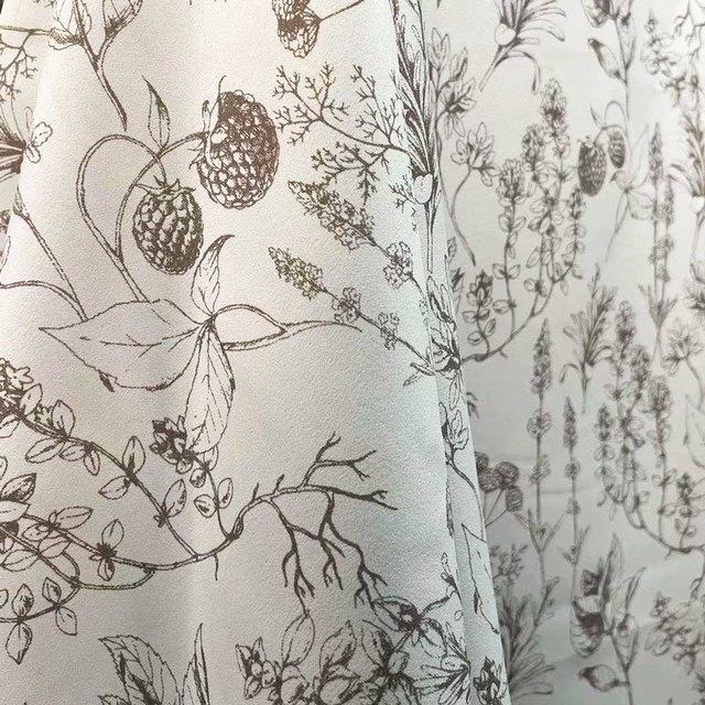 Berry Meadow Mocha Brown Floral Chenille Blackout Curtains 1