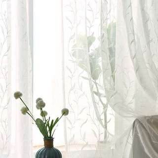 Dreamy Heather White Embroidered Leaf Sheer Curtain 3