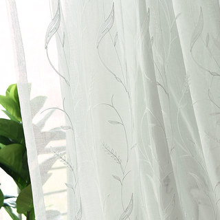 Dreamy Heather White Embroidered Leaf Sheer Curtain 2