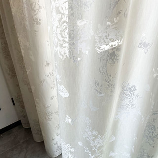 Enchanted Garden Rose & Butterfly Floral Ivory White Sheer Curtain 4