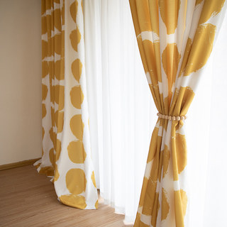 Futura Mid Century Modern Polka Dot Yellow Curtain 5