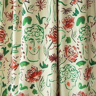 Head Over Roses Graffiti Red Green Floral Chenille Curtains 1