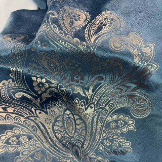 Heritage Luxury Blue and Gold Damask Velvet Curtain