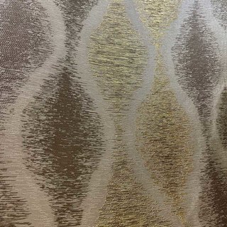 Ikat Ripples Mocha Cream Ogee Geometric Curtains with Gold Details