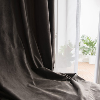 Lustrous Taupe Gray Velvet Curtain 1