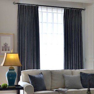 LuxeTouch Charcoal Dark Gray Chenille Curtain Drapes 5