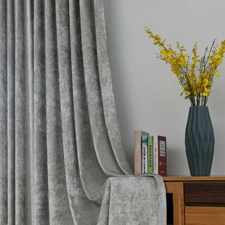 LuxeTouch Silver Gray Chenille Curtain Drapes 2