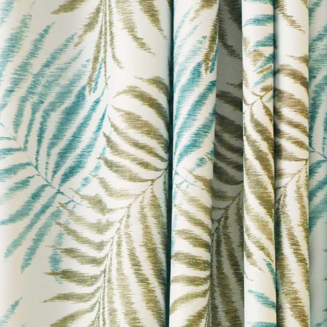 Exotic buy Tropical Blue Ivory Floral Curtains, Palm Trees