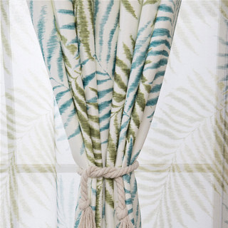 Palm Tree Leaves Blue Sheer Curtain 3