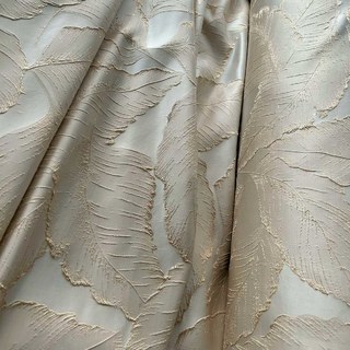 Paradise Luxury 3D Jacquard Tropical Leaves Cream Light Mocha Curtain with Gold Details 4